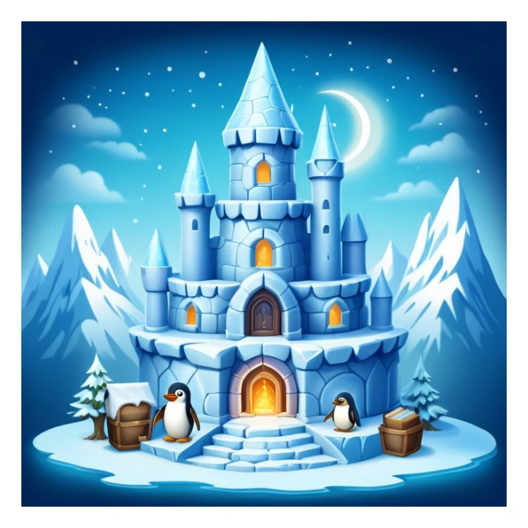 Ice castle wizard tower home for a penguin, magical igloo with spell books and potions sticker