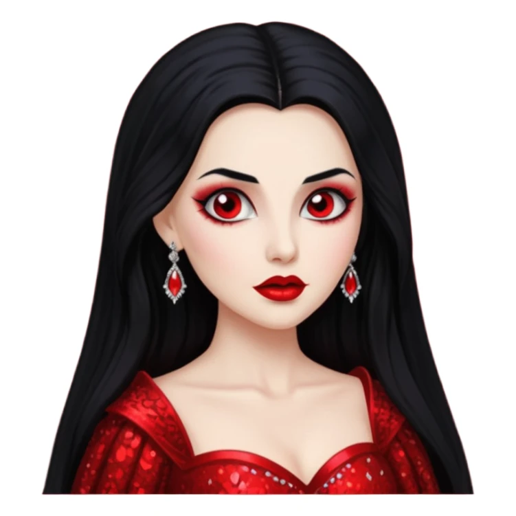 Bride of Dracula with long black hair, red sequin outfit sticker