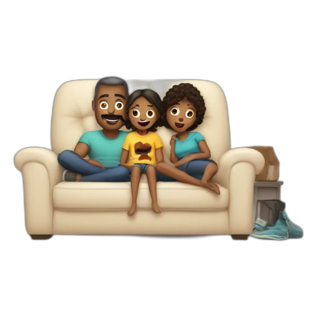 father mother and 11 years old son lying in the sofa watching flash series sticker