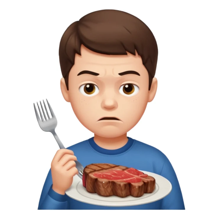 мальчик ест стейк и ему не нравится sticker