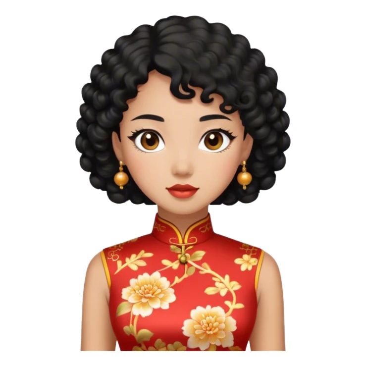 a woman with black curly hair in a cheongsam sticker