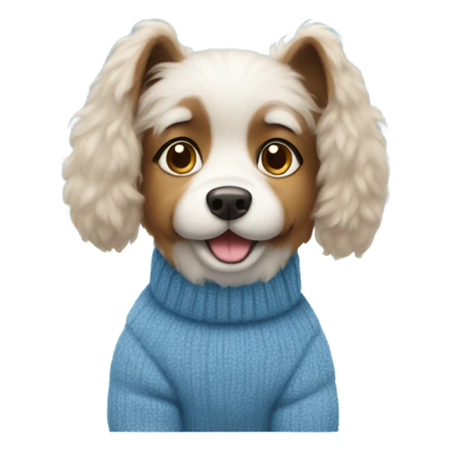 Dog wearing fuzzy blue sweater  sticker