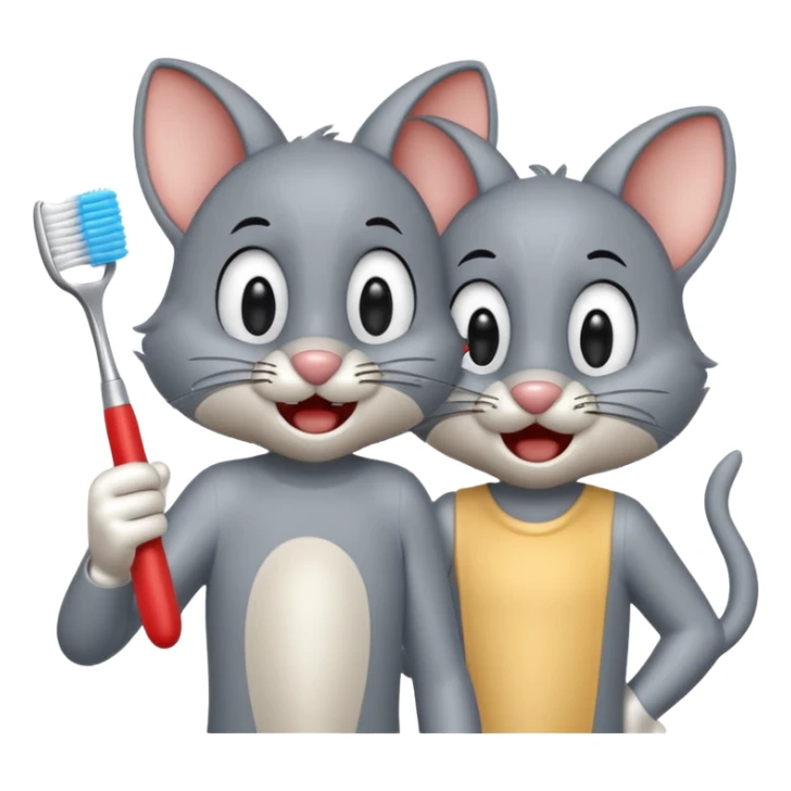 Creat an emoji for Tom or jerry holding toothbrush sticker