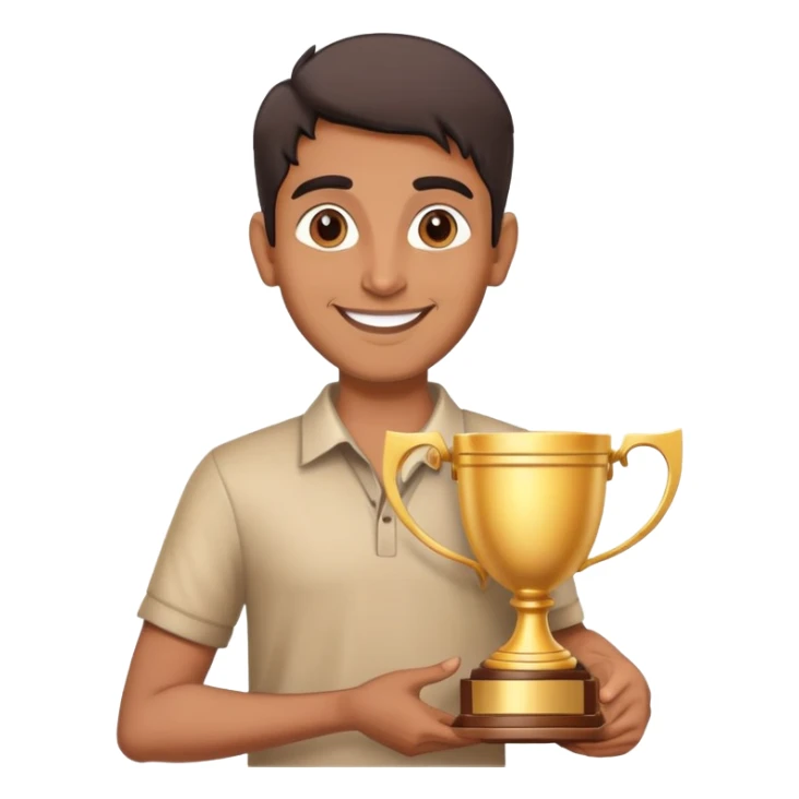 happy tall Indian person holding a trophy, proud and smiling sticker