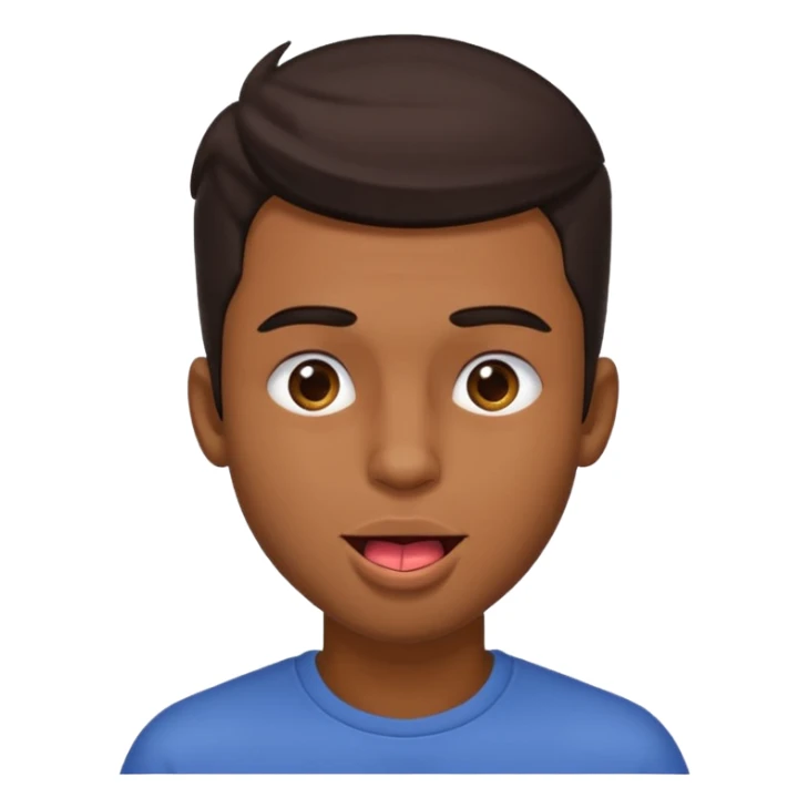 A brown skin guy with dark hair that is his covering forehead, his head is tilted back a bit and his tongue is out sticker