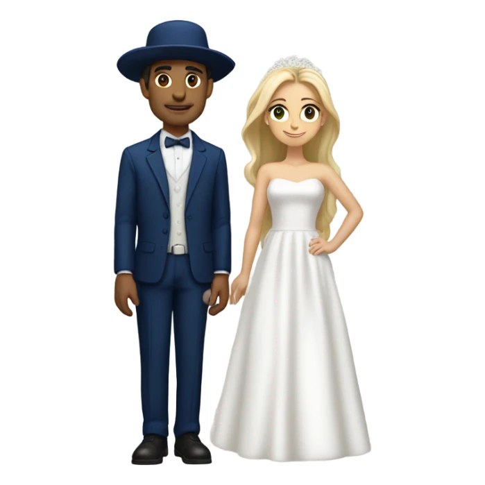 Puerto rican beard short hair with blue hat and navy blue suit getting Married with blond long hair girl with white  wedding dress  sticker