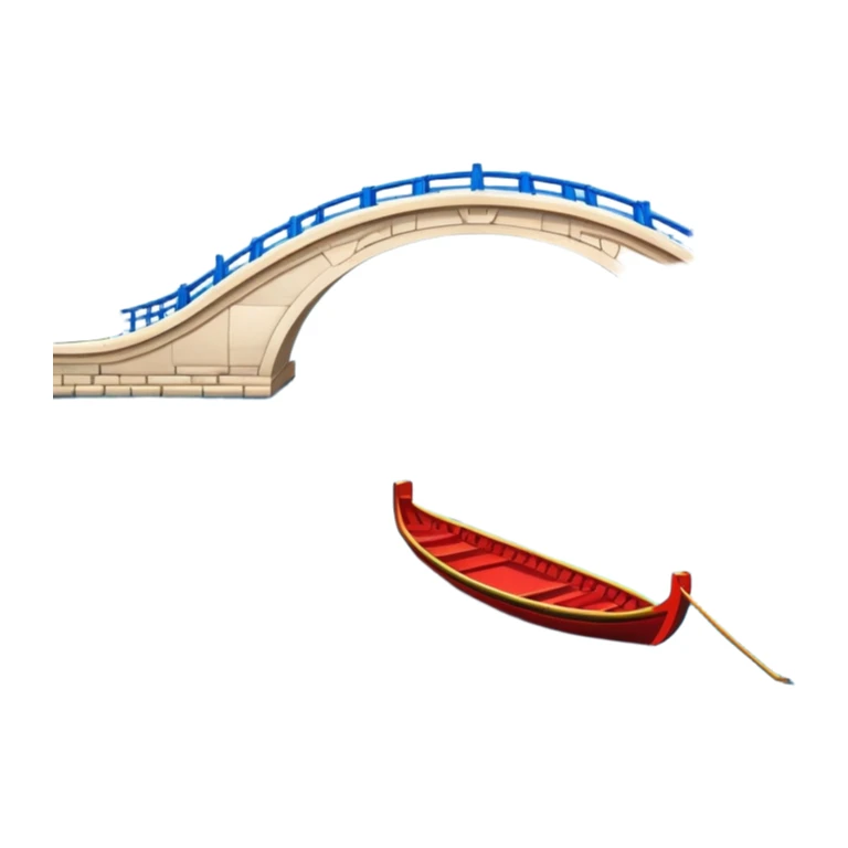 West Lake with Broken Bridge, prominent blue water surface with ripples, small traditional boat on water, symmetrical composition, simplified emoji style with bold outlines, Chinese arch bridge over expanded lake sticker