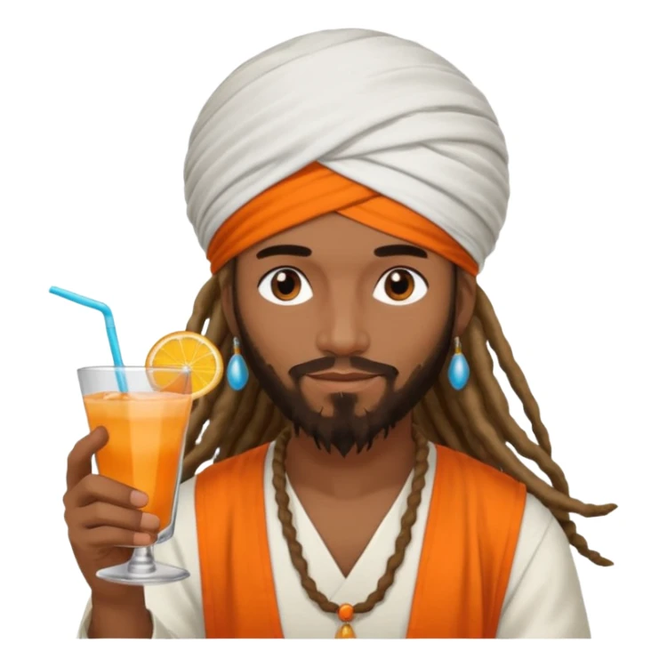 Brownskin man with long dreadlocks add a white turban on his head orange shirt drinking alcohol sticker