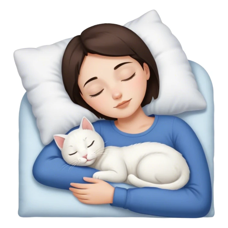 White kitty sleeping on brunette white girl short hair  sticker