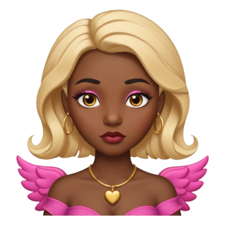 darkskin female with eyebrows that are naturally shaped and frame eyes well, eyes that are almond-shaped with defined lashes. nd lips are full with a defined cupid’s bow, add also a septum piercing that adds an edgy, stylish flair. a middle-part, honey blonde bust-down with laid baby hairs sticker