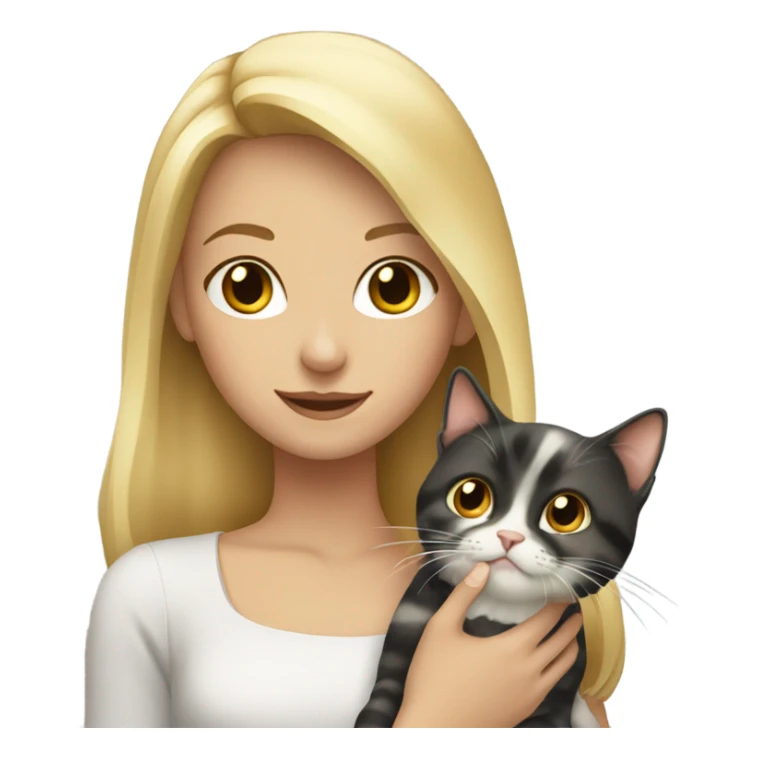 Blonde girl holding a calico cat sticker