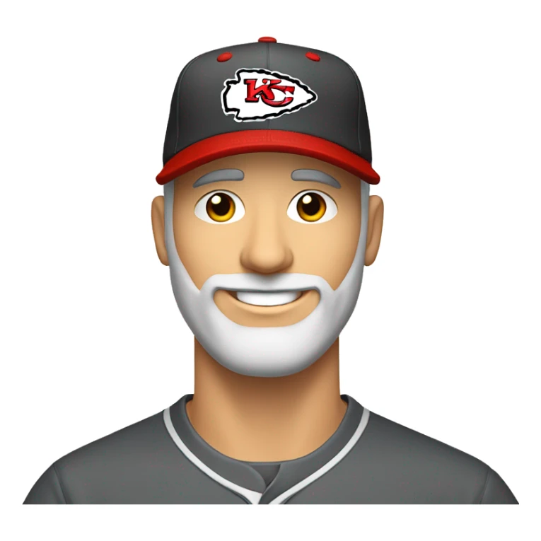 smiling white man with gray beard in baseball cap with kc chiefs logo sticker