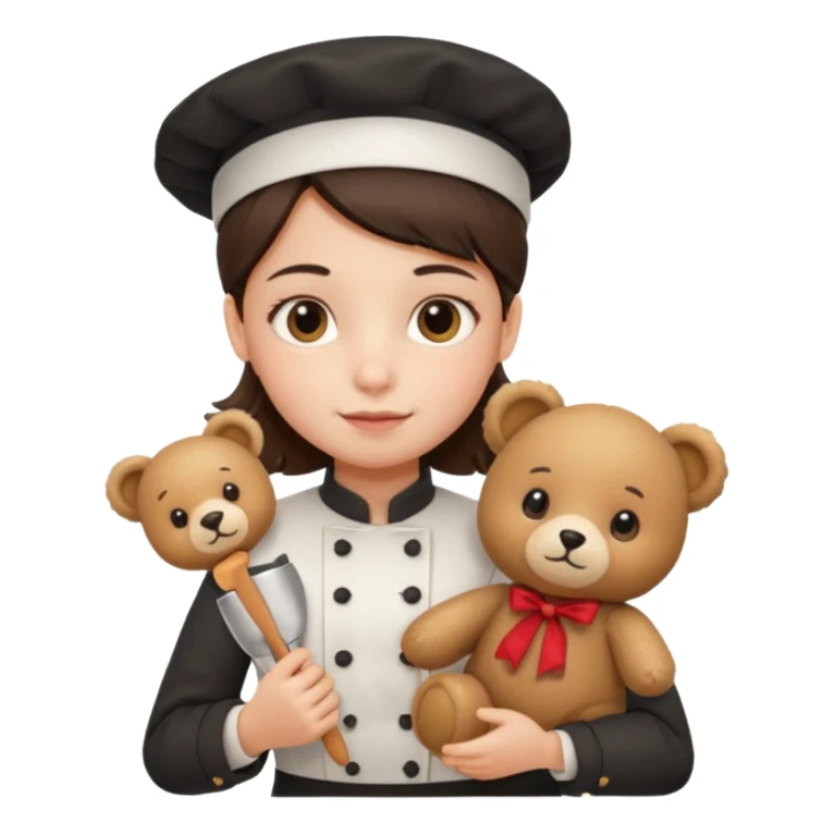 girl kid italian chef, uniform, holding plush bear sticker