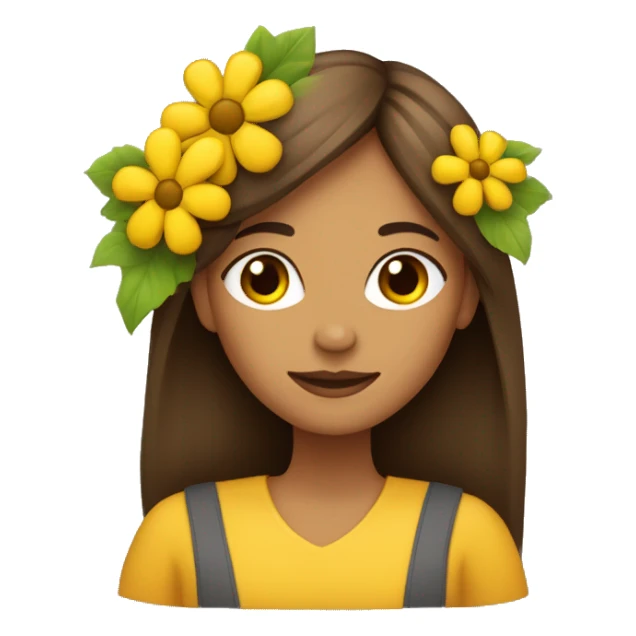 mujer de cabello castaño con flores amarillas sticker