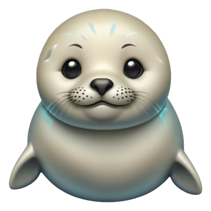 Cinematic Cute Seal Portrait Emoji, Head tilted playfully and inquisitively, featuring a charming, plump form with a sleek, shiny body and round, sparkling eyes full of gentle wonder, accented by a subtly contoured head, Simplified yet irresistibly adorable features, highly detailed, glowing with a warm, friendly oceanic glow, high shine, affectionate and lively, stylized with a touch of whimsical seaside charm, soft glowing outline, capturing the essence of a mischievous yet loving seal that seems as if it could pop out of the screen into your arms! sticker