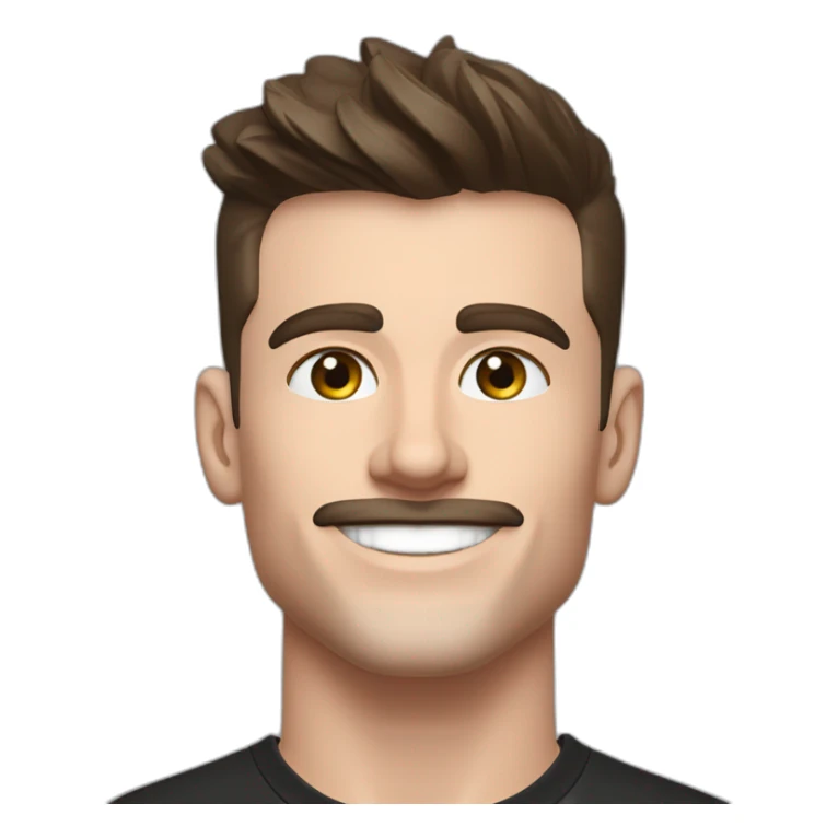 Mason mount 30 year old Silicon Valley designer smiling with stubble and mustache in a black tshirt with broad shoulders profile photo hair fade undercut sticker