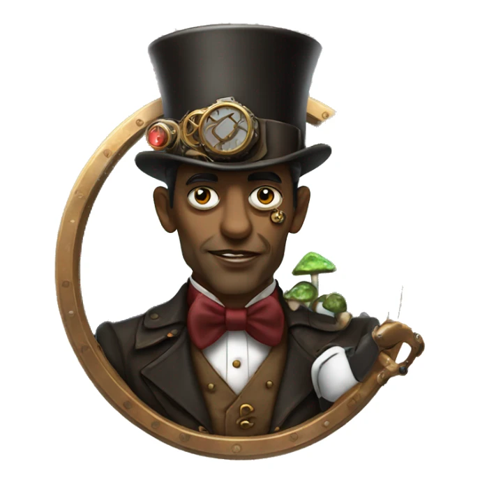 steampunk vulcan with a monocle eating mushrooms sticker