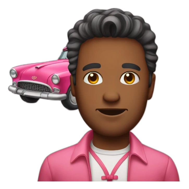 Man with pink shirt and vintage red car sticker