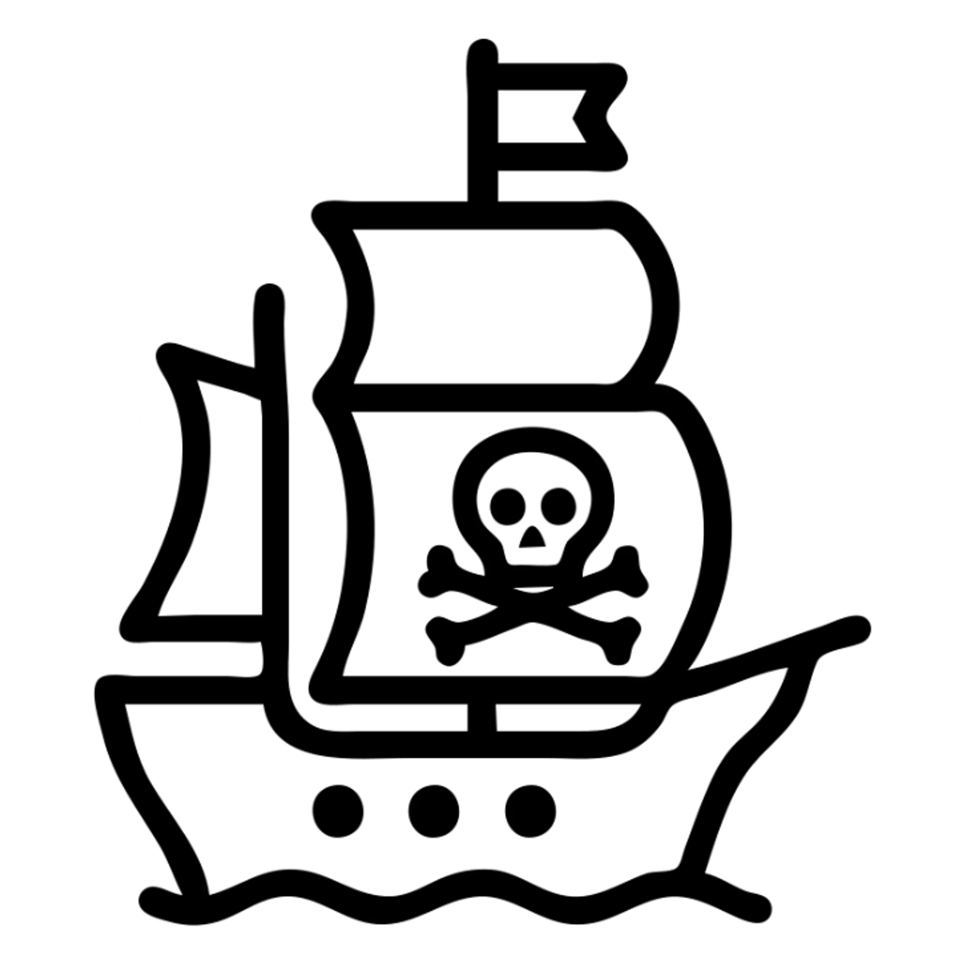pirate ship, simple icon style, clean lines, minimal detail, suitable for app icon sticker