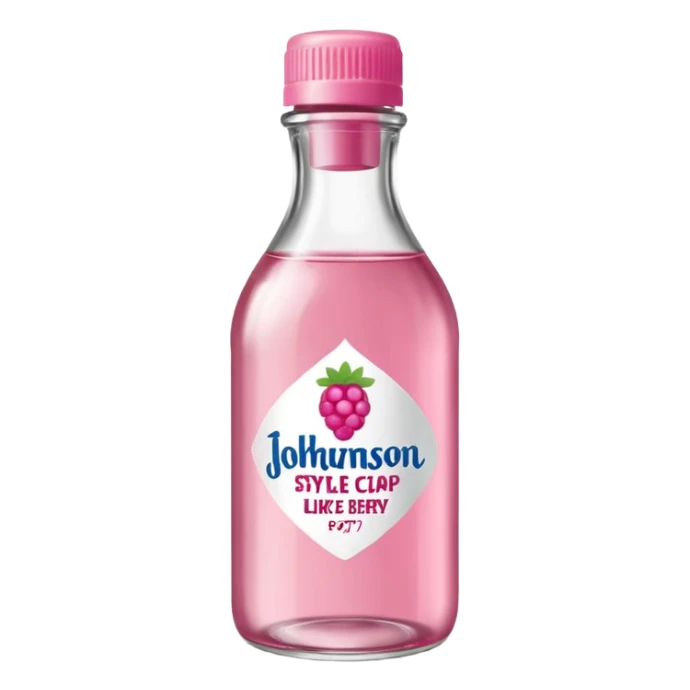 realistic Johnson and Johnson style bottle pink cap pink logo clear bottle with aint no party like a berry party written on the logo with diddy oil and a berry on top bottle sticker
