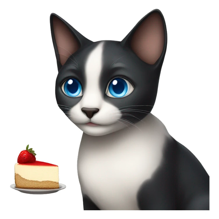 a beautiful dark cat with blue eyes holding a cheesecake sticker