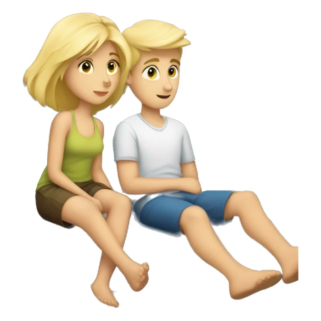 A boy and a blond girl layed down in sofa watching tv sticker