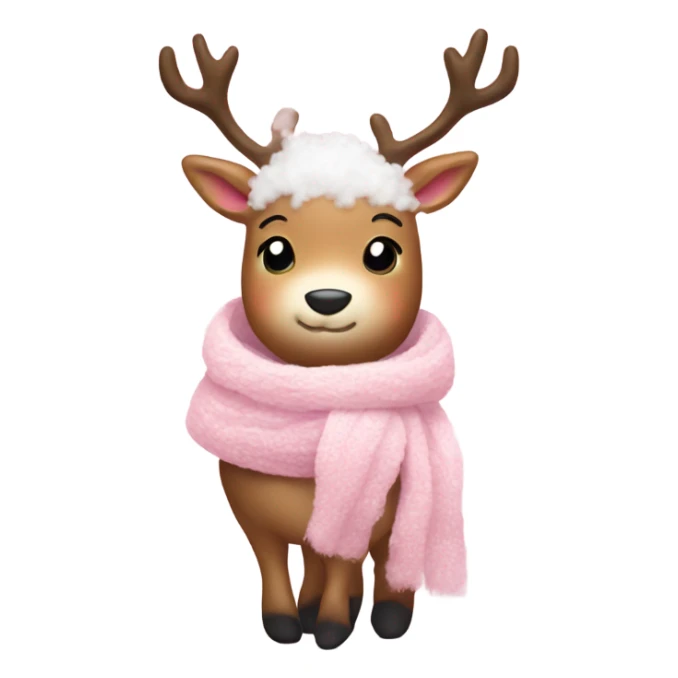 Baby pink reindeer wearing white fluffy boots and a pink scarf sticker
