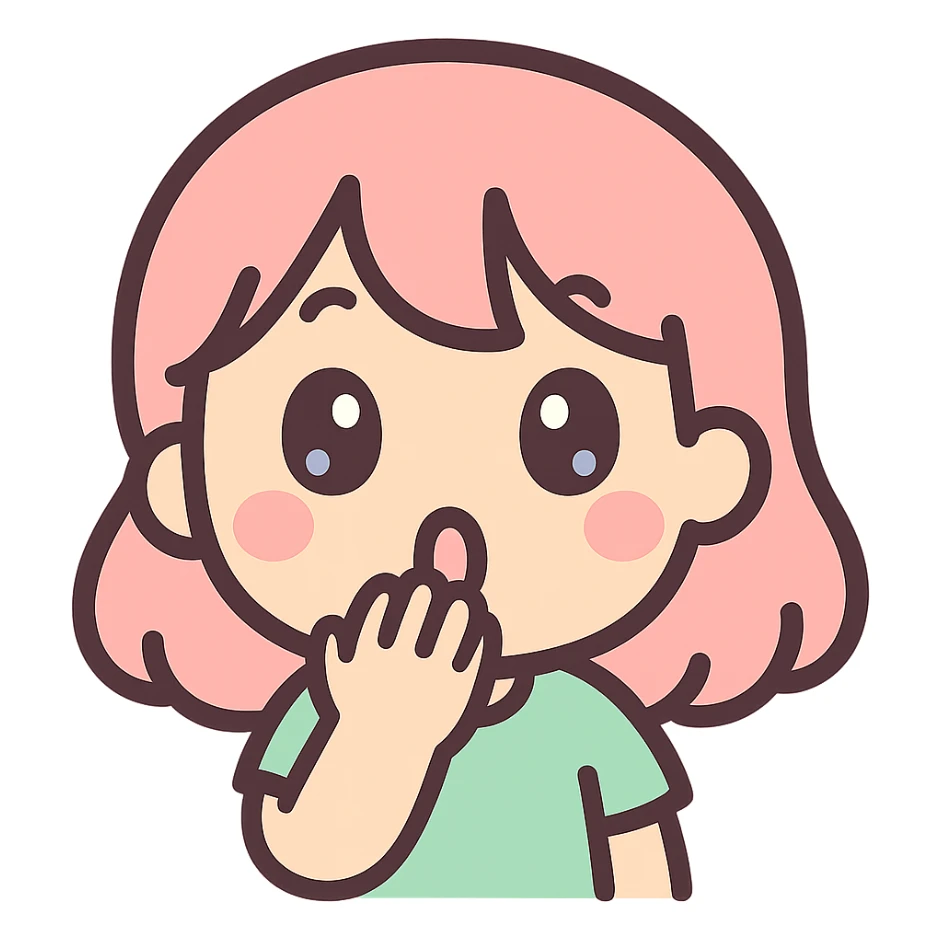 surprised face with hand over mouth, Japanese anime style sticker