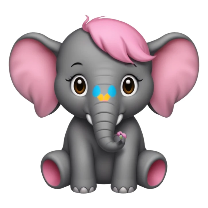 Un bébé éléphant tout rose avec des cheveux noirs sticker