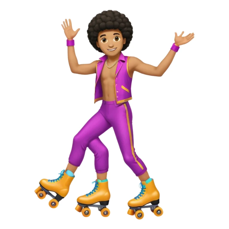 man afro hair disco clothe and roller skate sticker