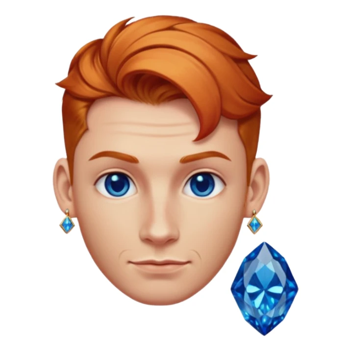 gem lover man with gem accessories excessive amount very big gem earrings ginger bun hair and redbluediamonds  sticker