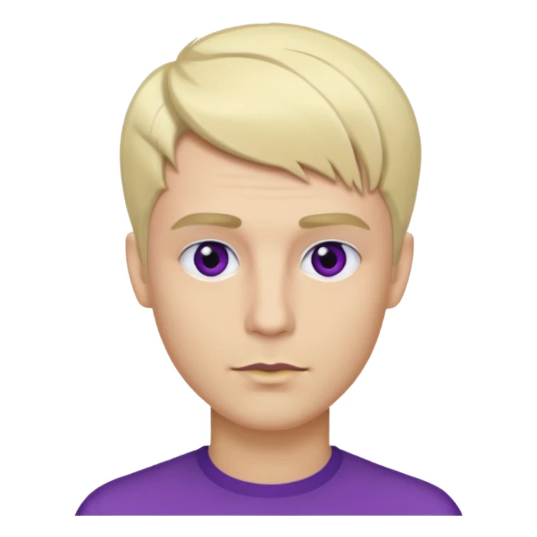A man with blonde mod hair, brown eye and eyebrow, purple lip sticker
