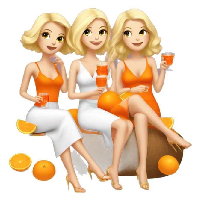 Three beautiful blond girls drinking aperol sitting on oranges sticker