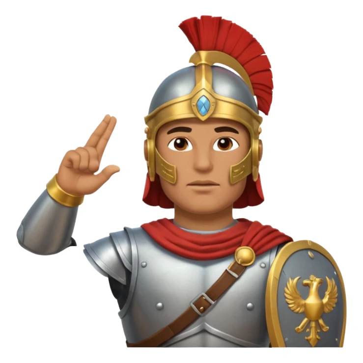 an ancient roman republic soldier doing a salute where he points all his fingers to the sky with right hand sticker