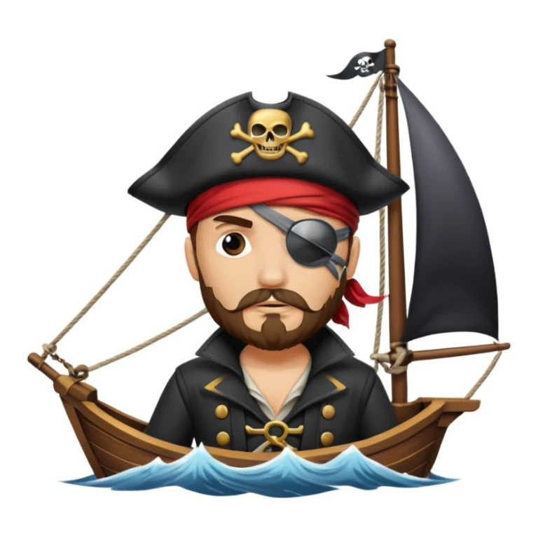 pirate with eye sailing a ship in strom sea background sticker