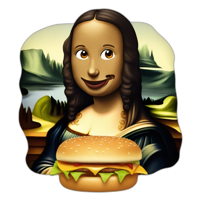 The Mona Lisa eating a burger sticker