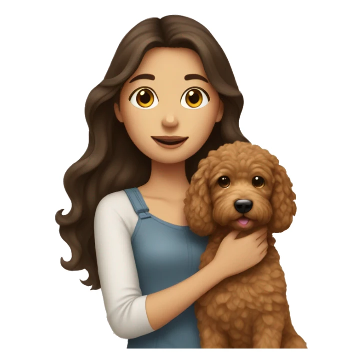 brunette girl holding golden doodle  sticker