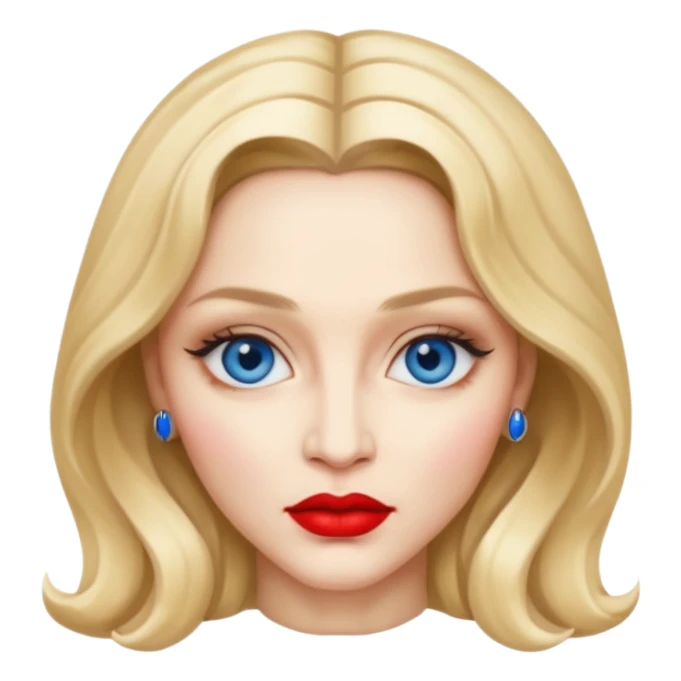 Madonna with blue eyes, red lip sticker