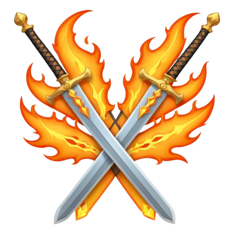 Fully golden on fire two royal swords crossed sticker