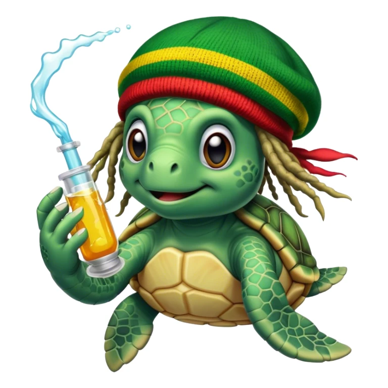 Sea turtle, taking a bong rip. wearing a rasta beanie with dreads. sticker