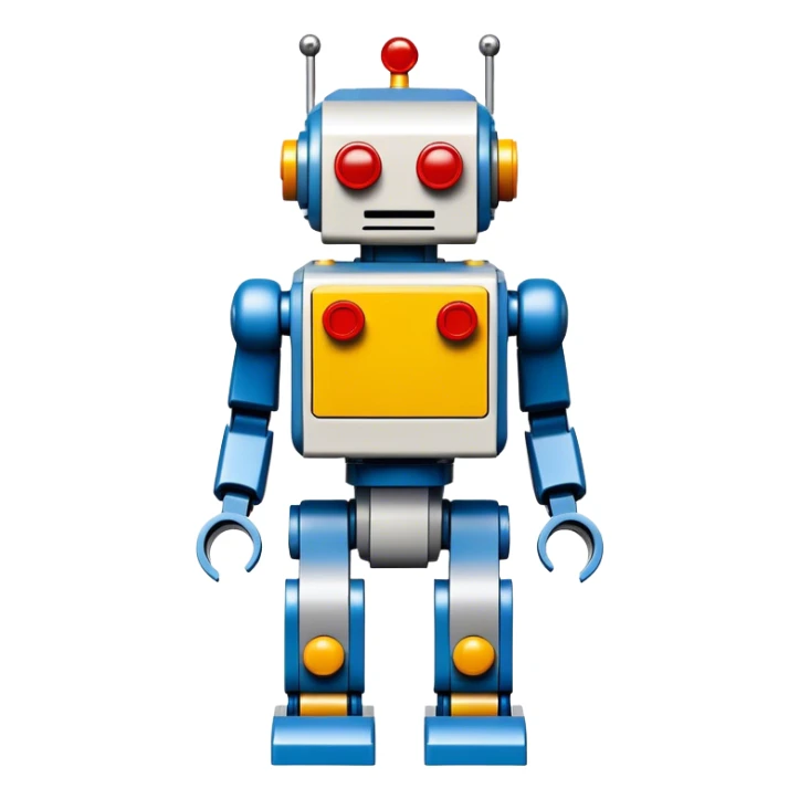 A big photorealistic icon featuring a detailed robot figure built from LEGO bricks, with intricate parts and colorful pieces. The design includes the LEGO logo subtly visible, with a focus on the craftsmanship and creativity of the build. Transparent background. sticker