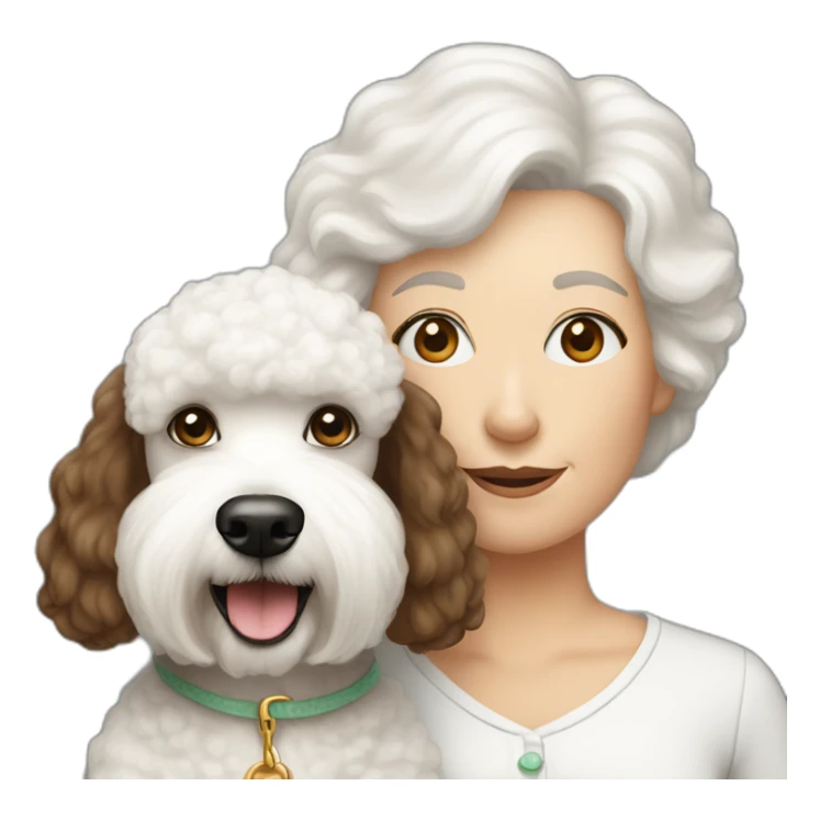 little white poodle and brown haired older woman sticker