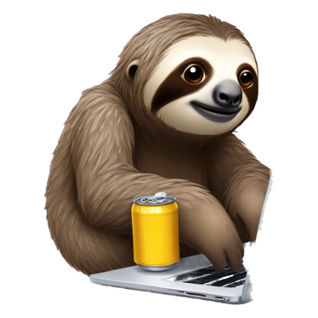 sloth with RedBull can and laptop sticker