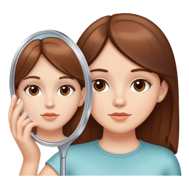 White girl with brown hair looking in a handheld mirror sticker