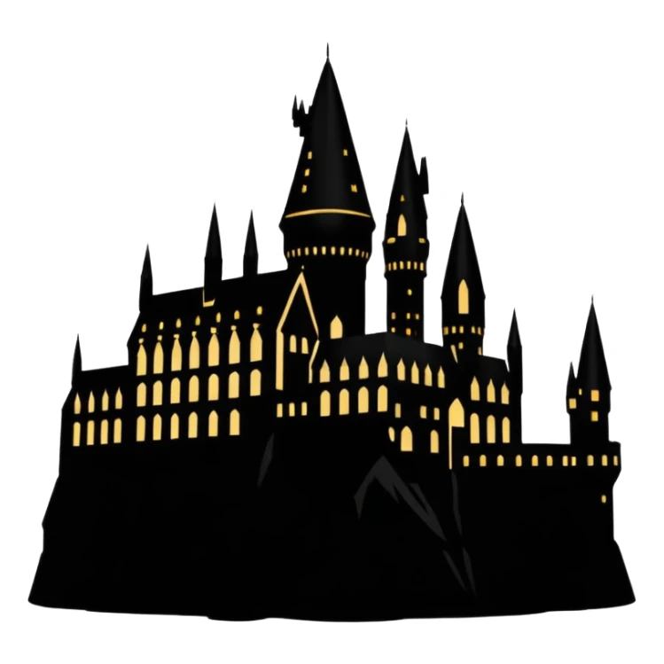 Harry Potter series, Hogwarts castle silhouette with stars, outlined only sticker