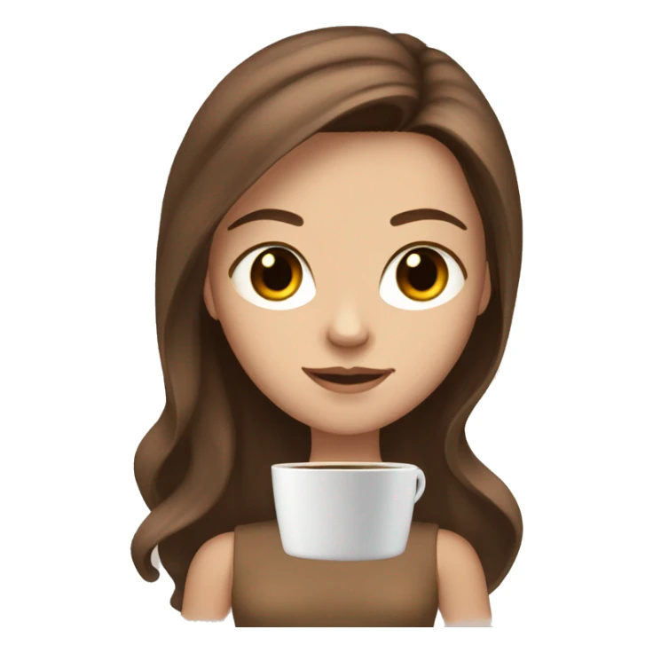 white girl with long brown hair, brown eyes, with a pc and coffee sticker