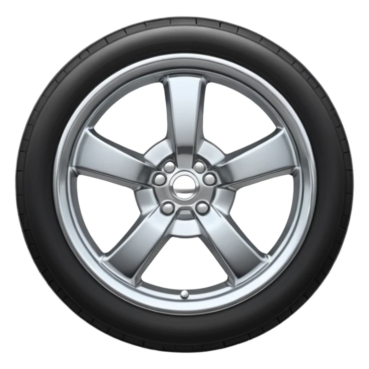 A chrome car wheel emoji, polished silver metal rim, smooth circular shape, minimal futuristic design, soft reflections, iOS emoji style, centered on white background, ultra clean look sticker