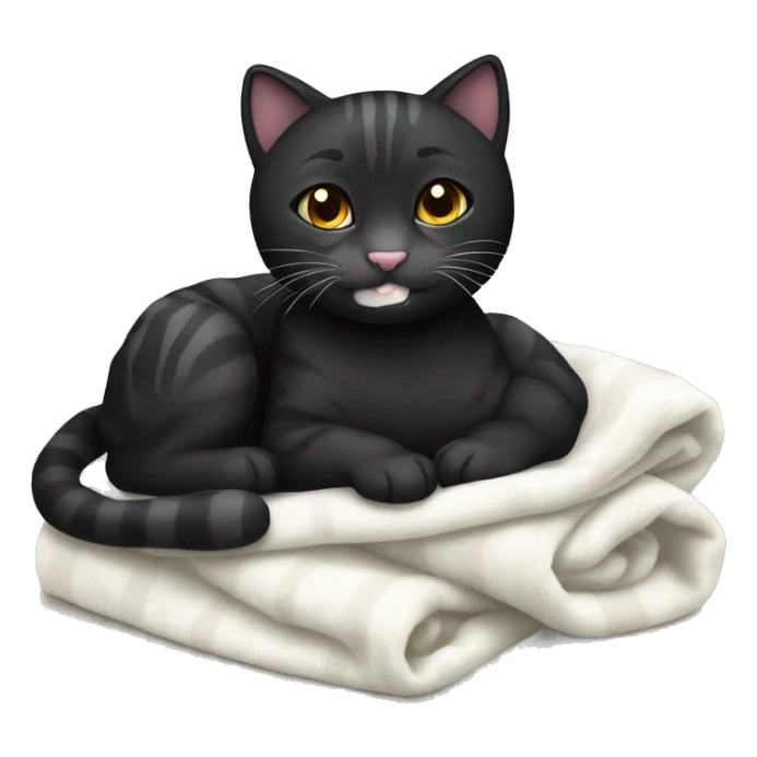 Black tiger cat with white mouth, white neck, with a cozy blanket sticker