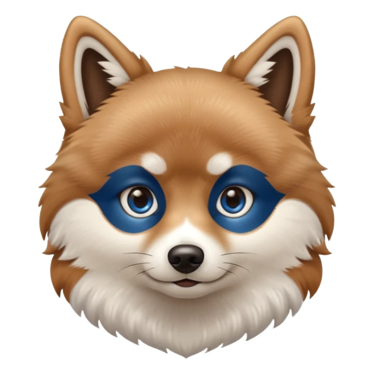 A Brown, light tan and white pomsky with one brown eye and one blue eye sticker