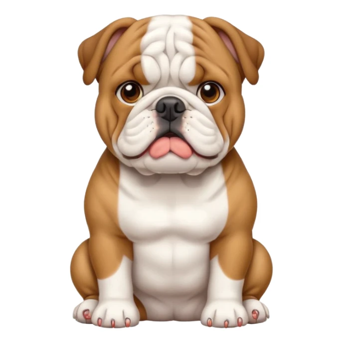cute English bulldog sitting beside a 'need help' sign, emoji style sticker